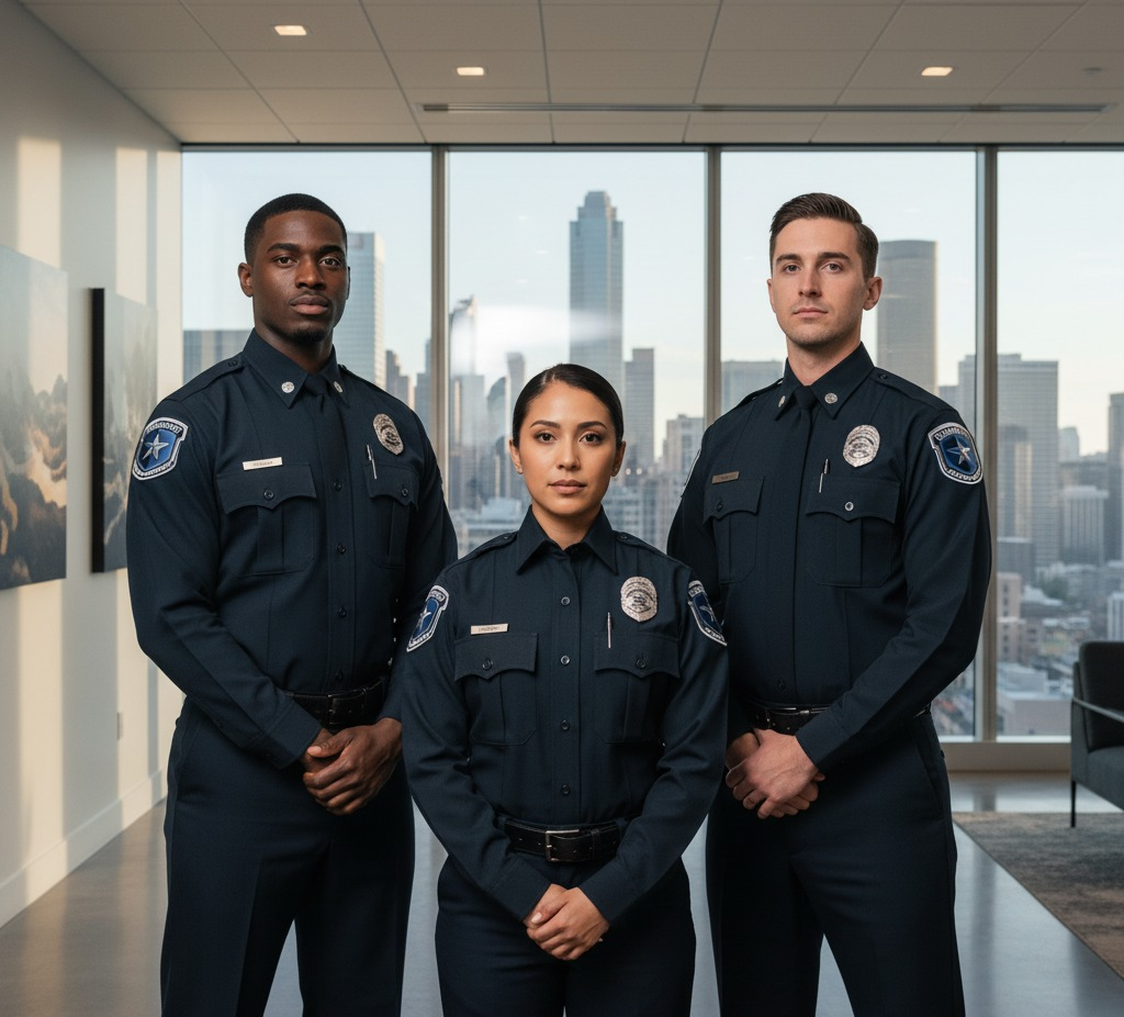 Three professional officers with Bluebonnet shoulder patch